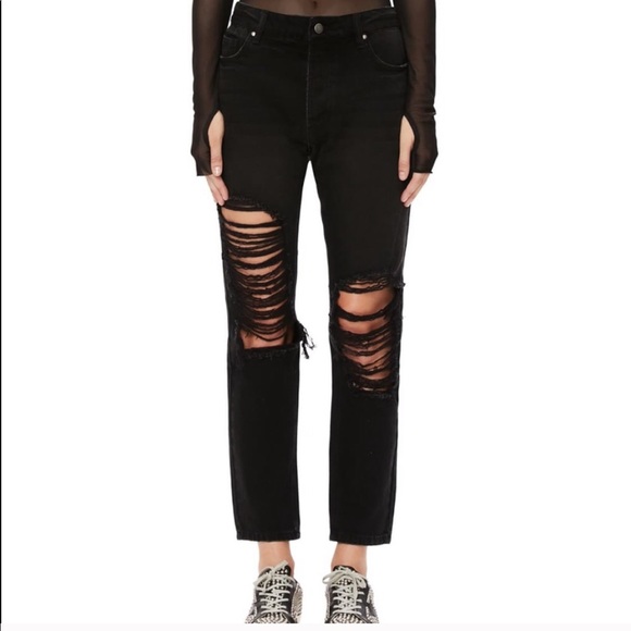 AFRM Denim - Nordstrom AFRM Cyrus Super High Rise straight Crop Distressed Jeans black 29